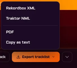 Export tracklist menu